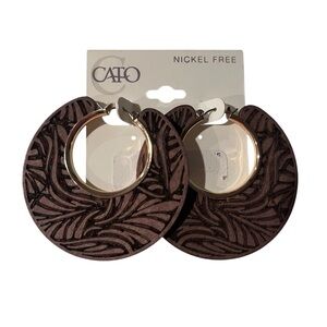 Cato Nickel Free Brown Wood Etched Hoop Pierced Earrings Fashion Jewelry Boho